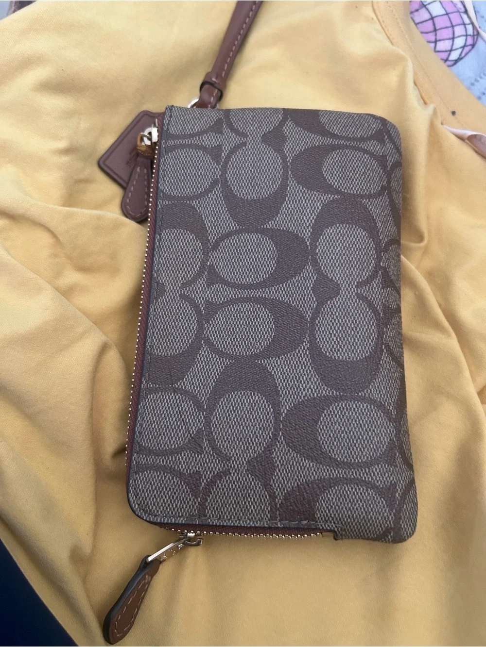 Coach Brown Signature Zip-Around Wristlet Wallet